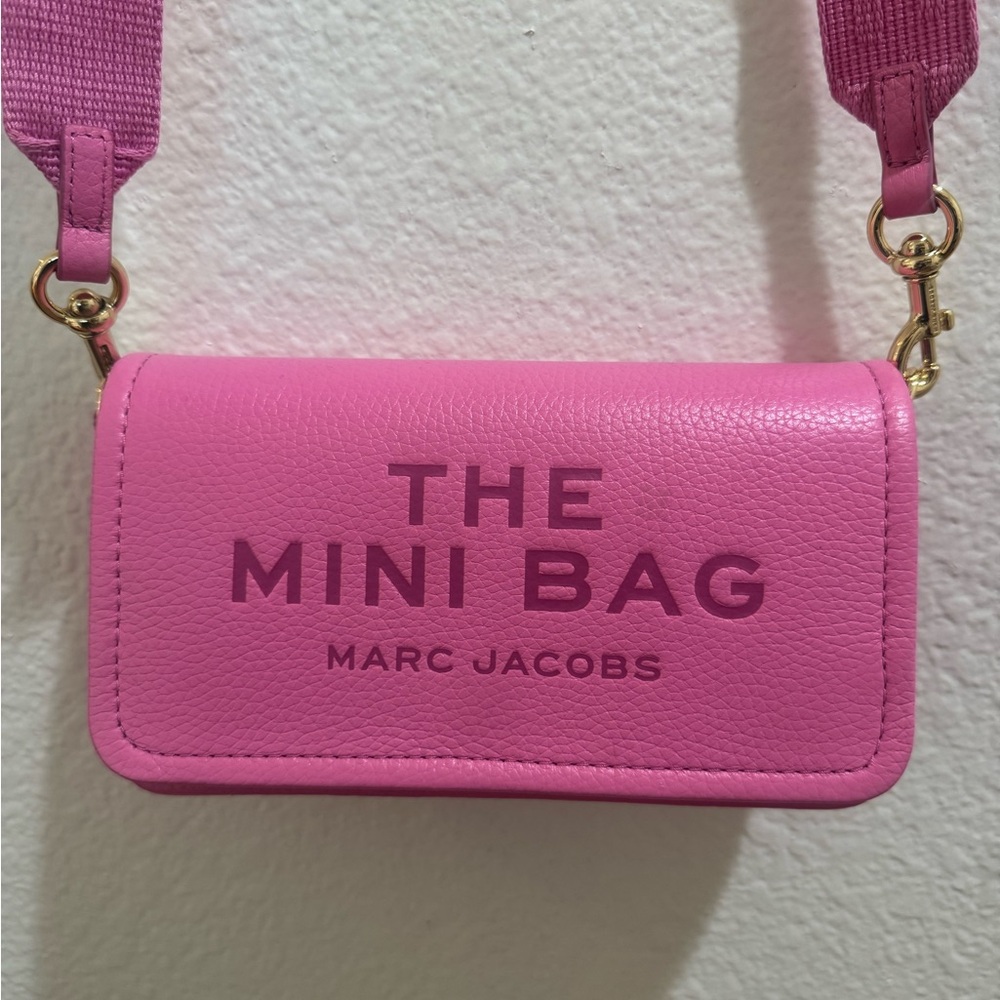Brand New Marc Jacobs “The Mini Bag” Barbie Pink Leather Crossbody w/ Logo Strap